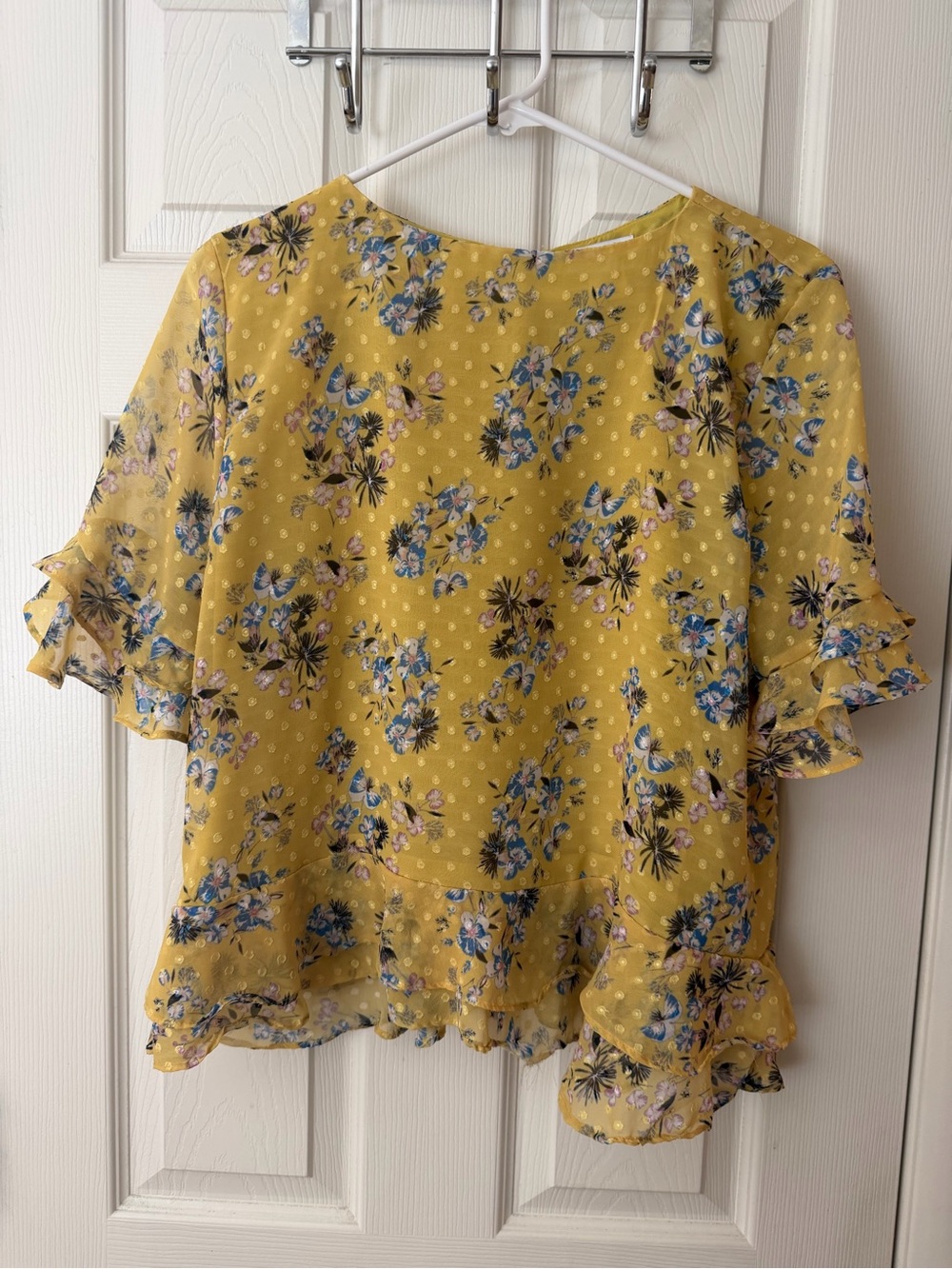 Kenar Yellow Floral Ruffle Blouse